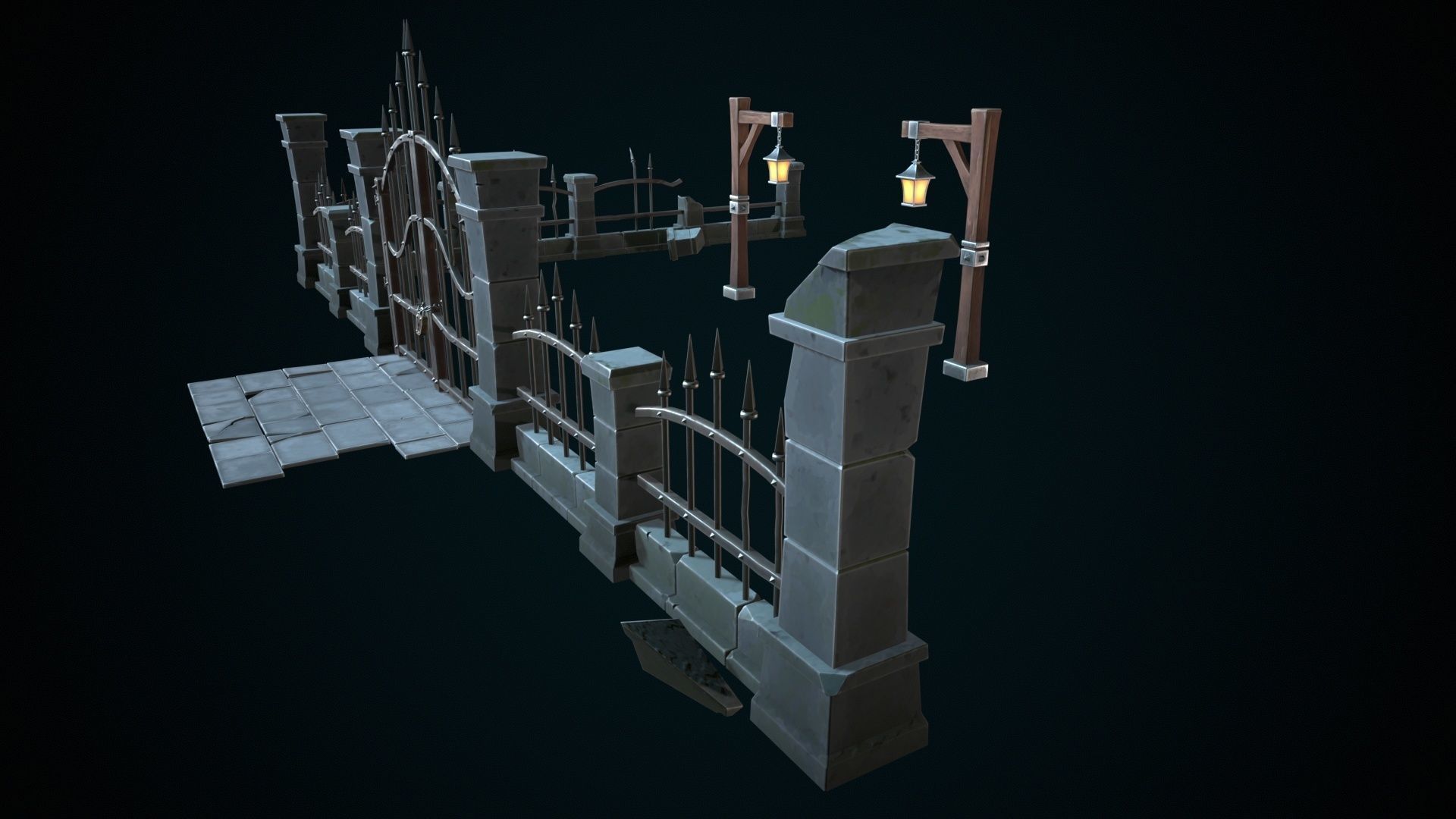 Stylized gate Low-poly 3D model_2