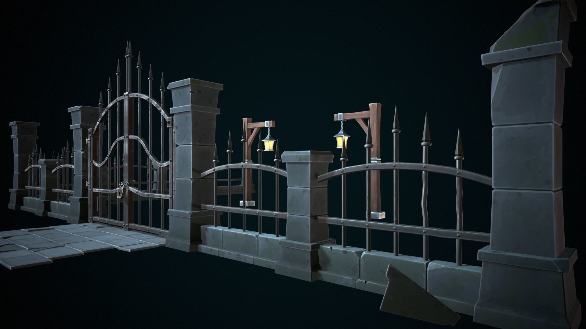 Stylized gate Low-poly 3D model_9