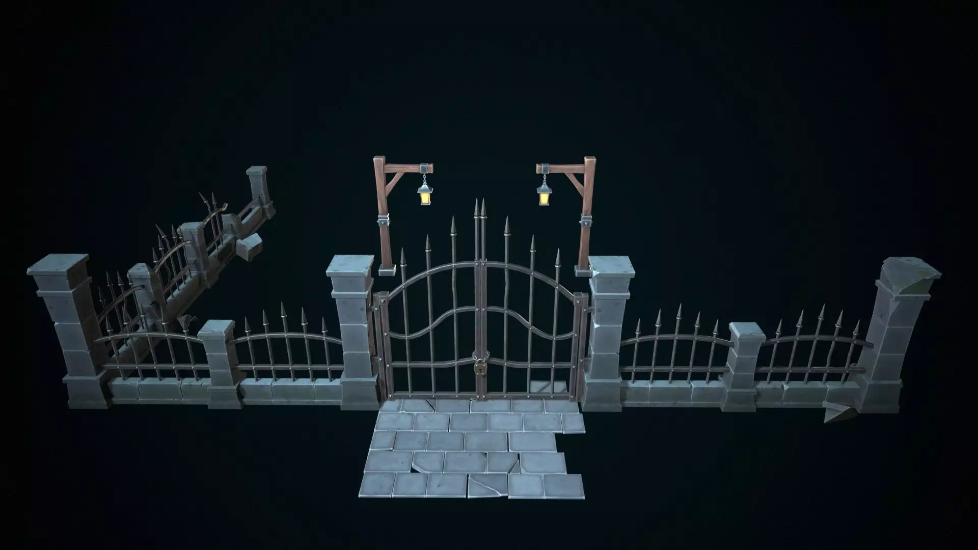Stylized gate Low-poly 3D model_0