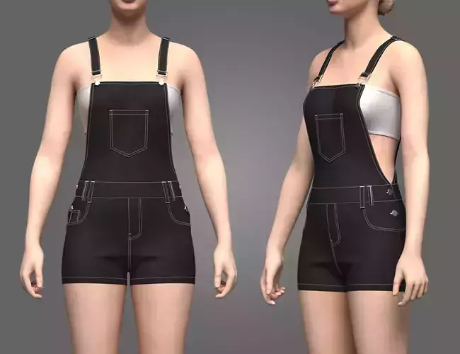 Womens Overalls Shorts Denim Romper  3D model