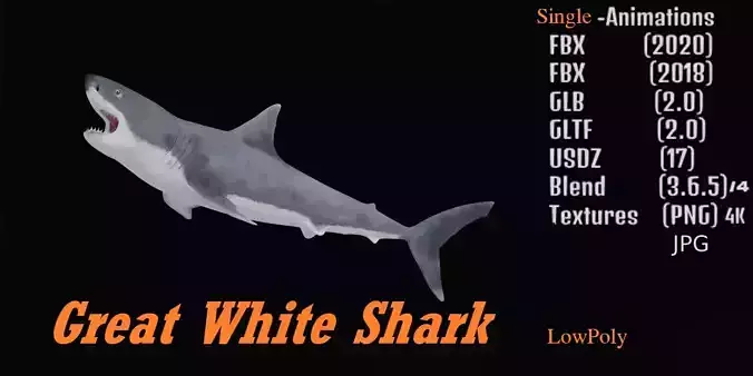 Great White Shark Low-poly 3D model