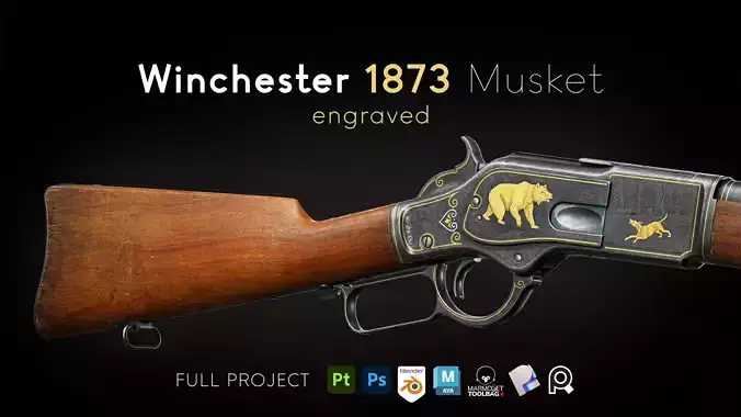 Winchester 1873 Musket Engraved - Full Project Low-poly 3D model