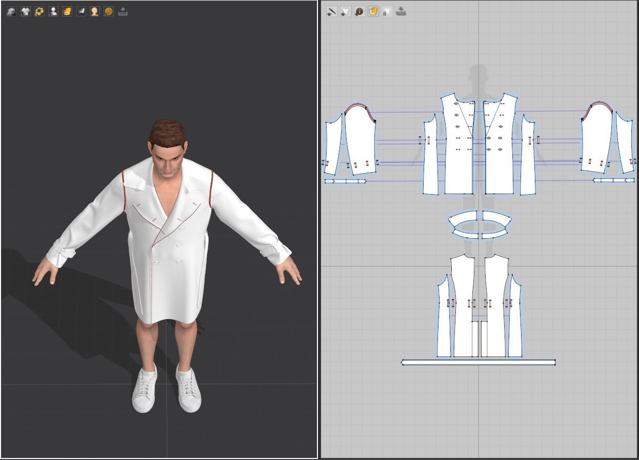 Men Double Breasted Trench Coat 3D model_17