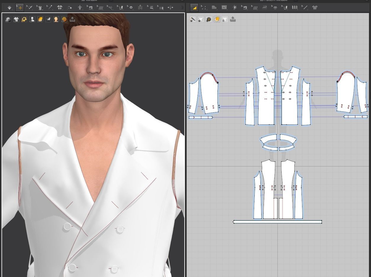 Men Double Breasted Trench Coat 3D model_16