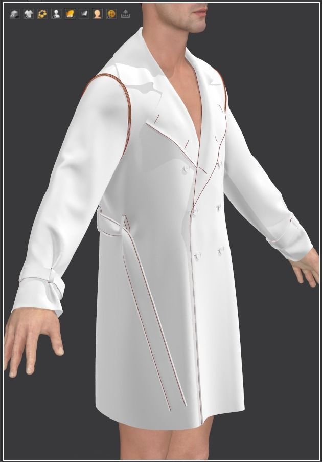 Men Double Breasted Trench Coat 3D model_1