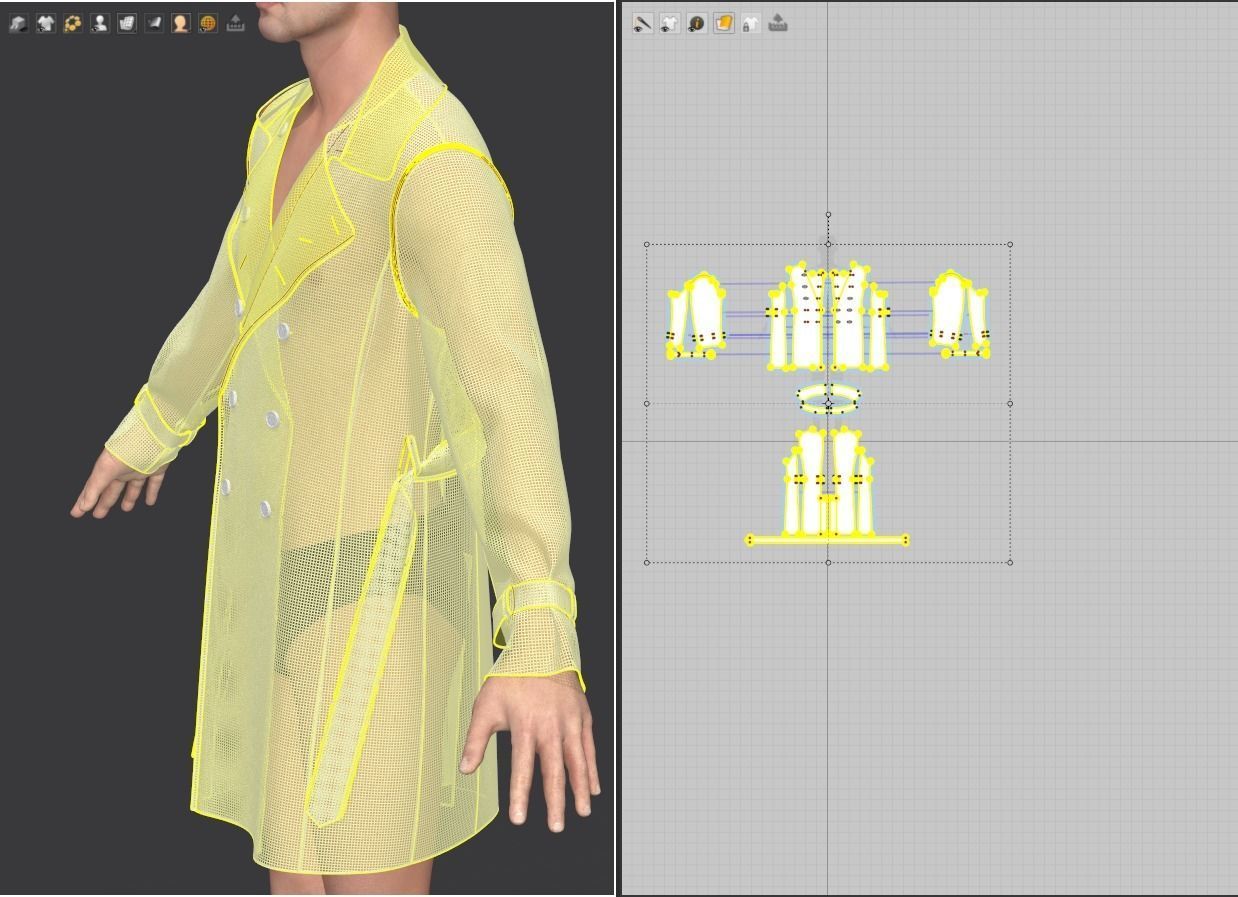 Men Double Breasted Trench Coat 3D model_5