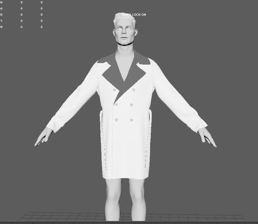 Men Double Breasted Trench Coat 3D model_12