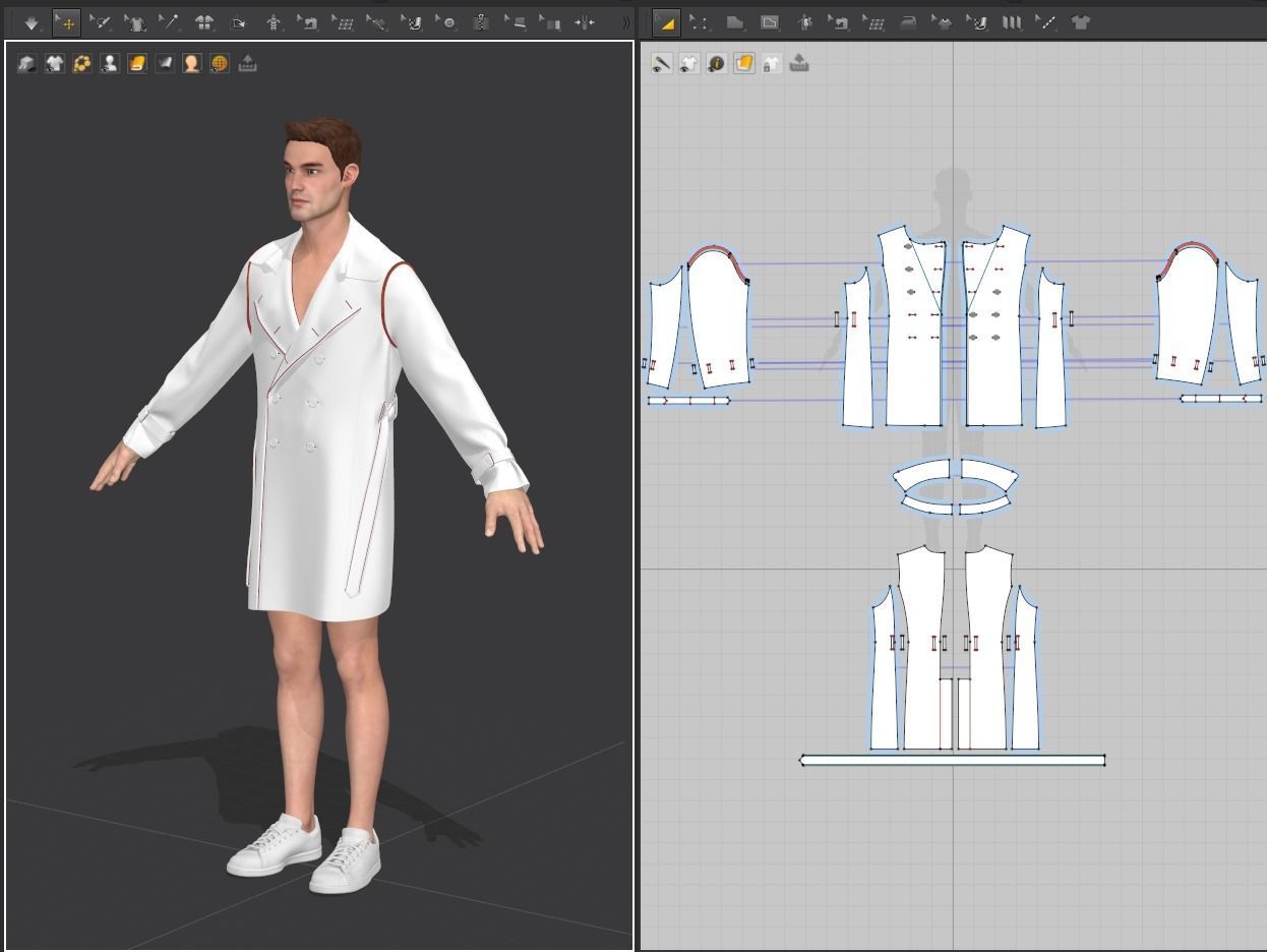Men Double Breasted Trench Coat 3D model_6