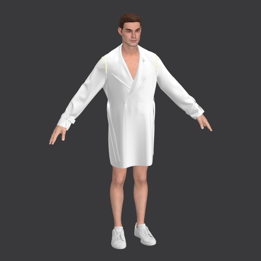 Men Double Breasted Trench Coat 3D model_4