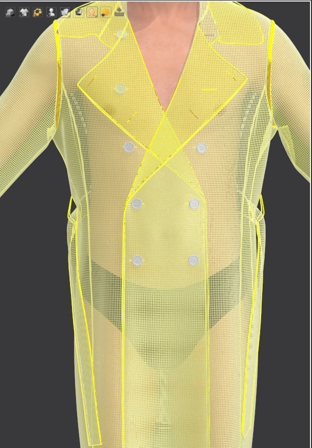 Men Double Breasted Trench Coat 3D model_8