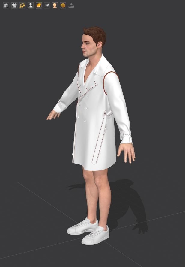 Men Double Breasted Trench Coat 3D model_2