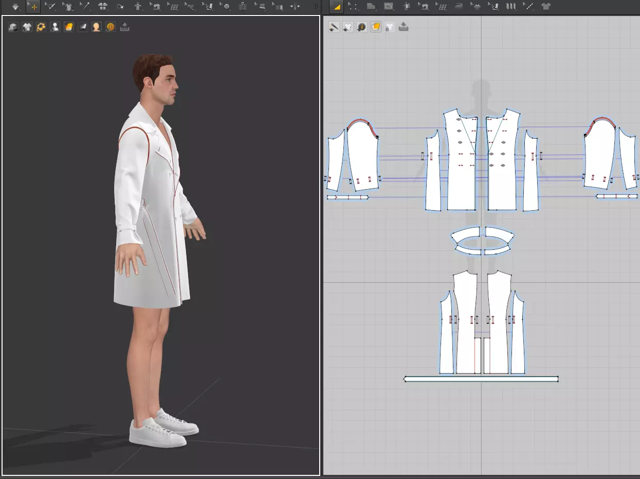 Men Double Breasted Trench Coat 3D model_0