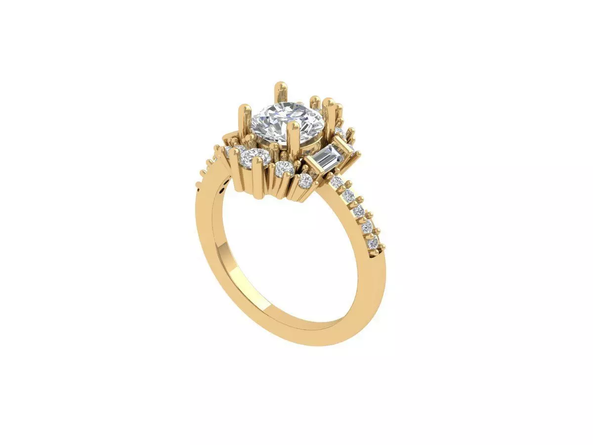 Solitaire Engagement Art Deco Ring 3D print model_0