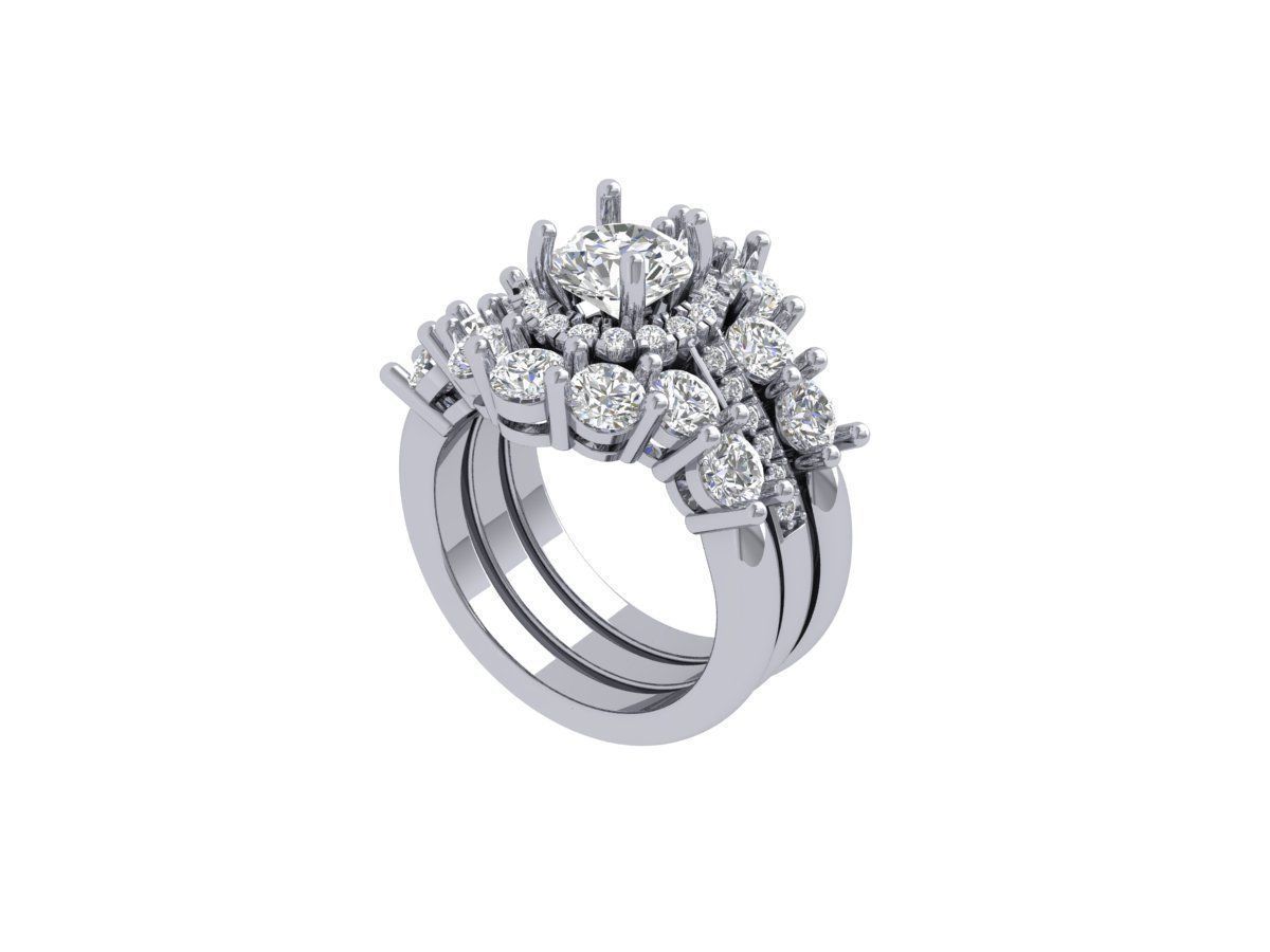 Solitaire Engagement Art Deco Ring Bridal Set 3D print model_3