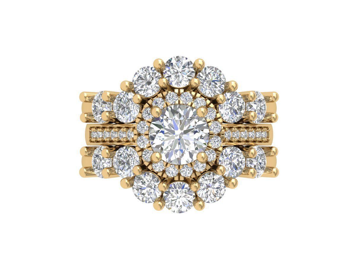 Solitaire Engagement Art Deco Ring Bridal Set 3D print model_1