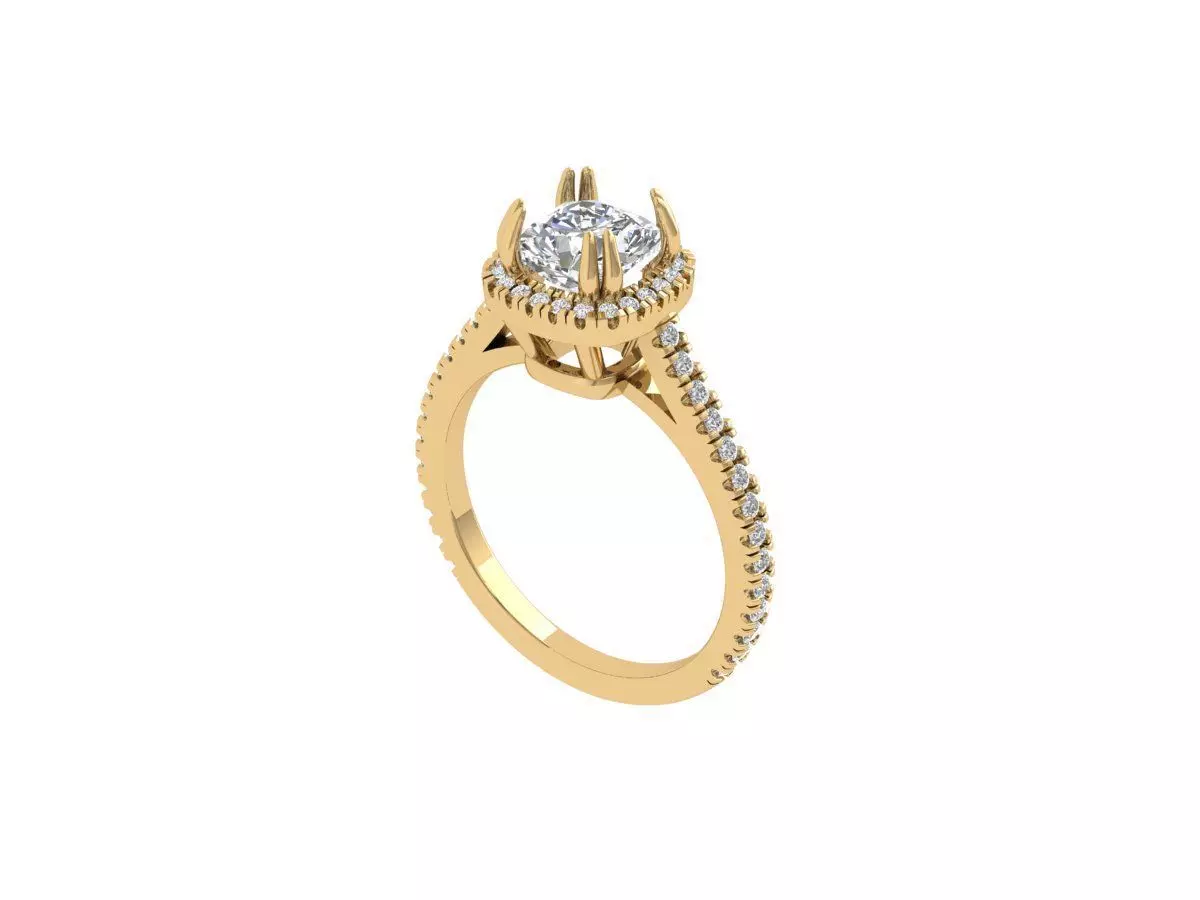Cushion Solitaire Ring 3D print model_0