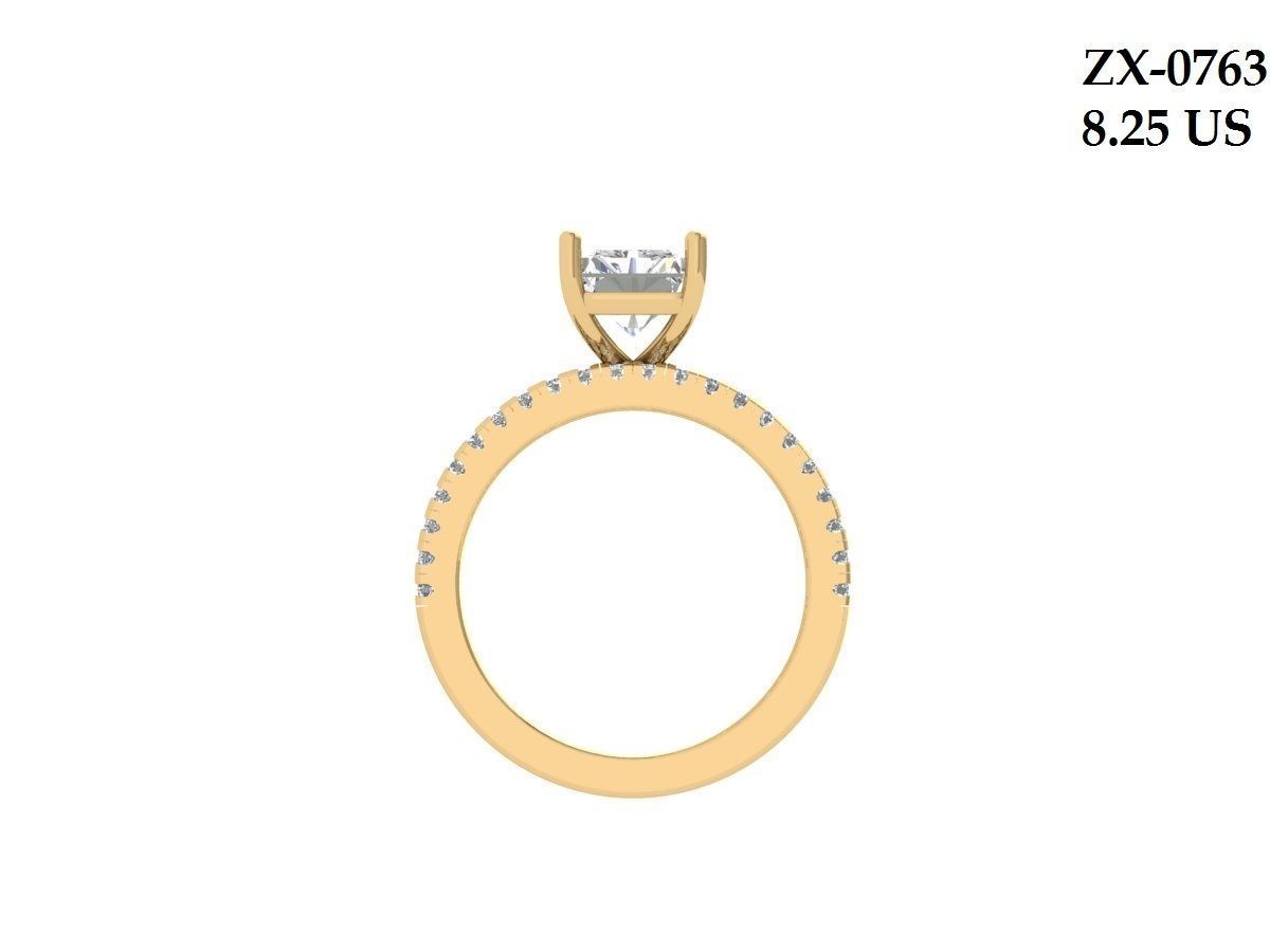 Radiant Solitaire Ring Bridal Set 3D print model_3