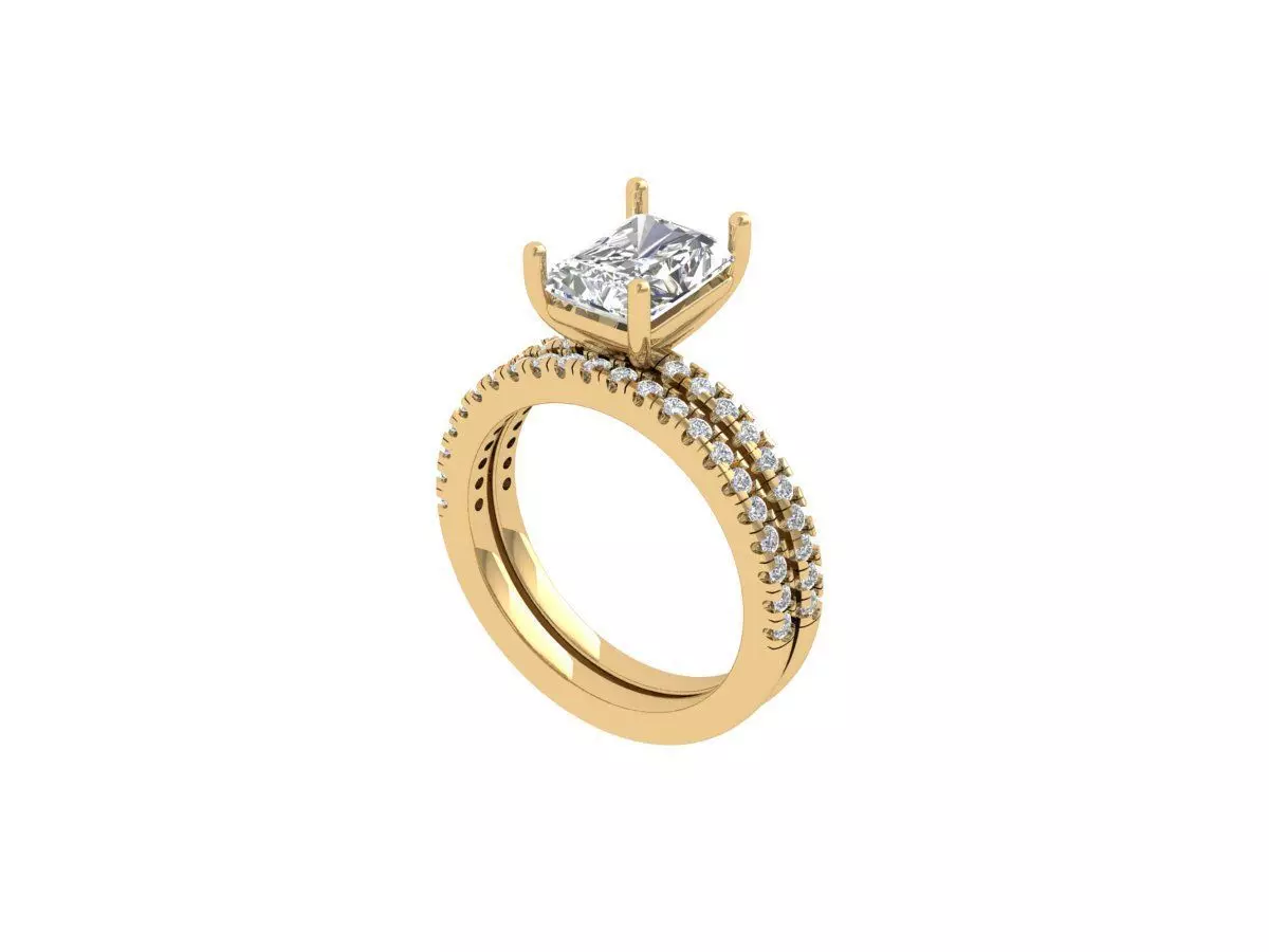 Radiant Solitaire Ring Bridal Set 3D print model_0