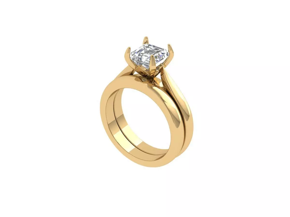 Asscher Solitaire Ring Bridal Set 3D print model_0