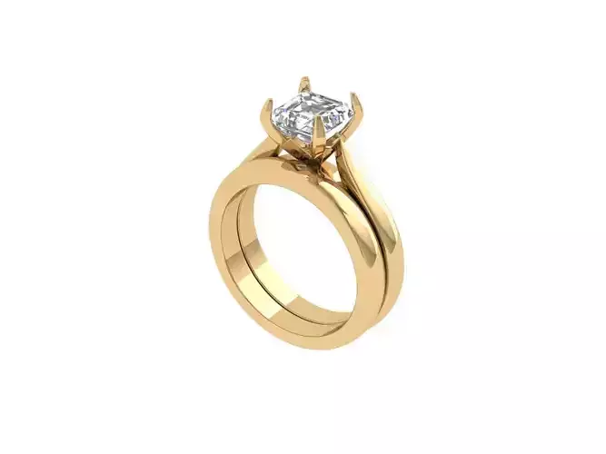 Asscher Solitaire Ring Bridal Set