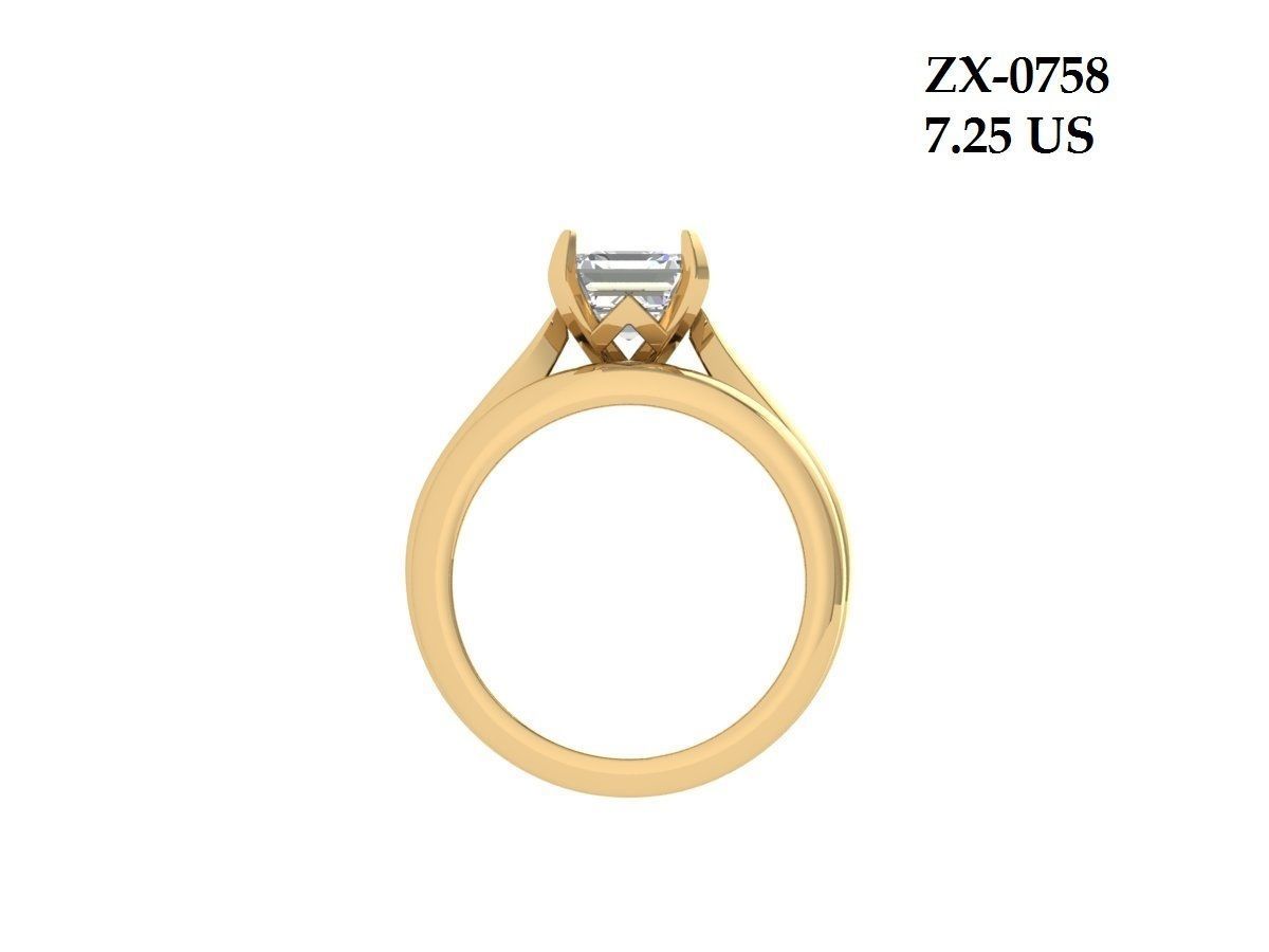 Asscher Solitaire Ring Bridal Set 3D print model_2
