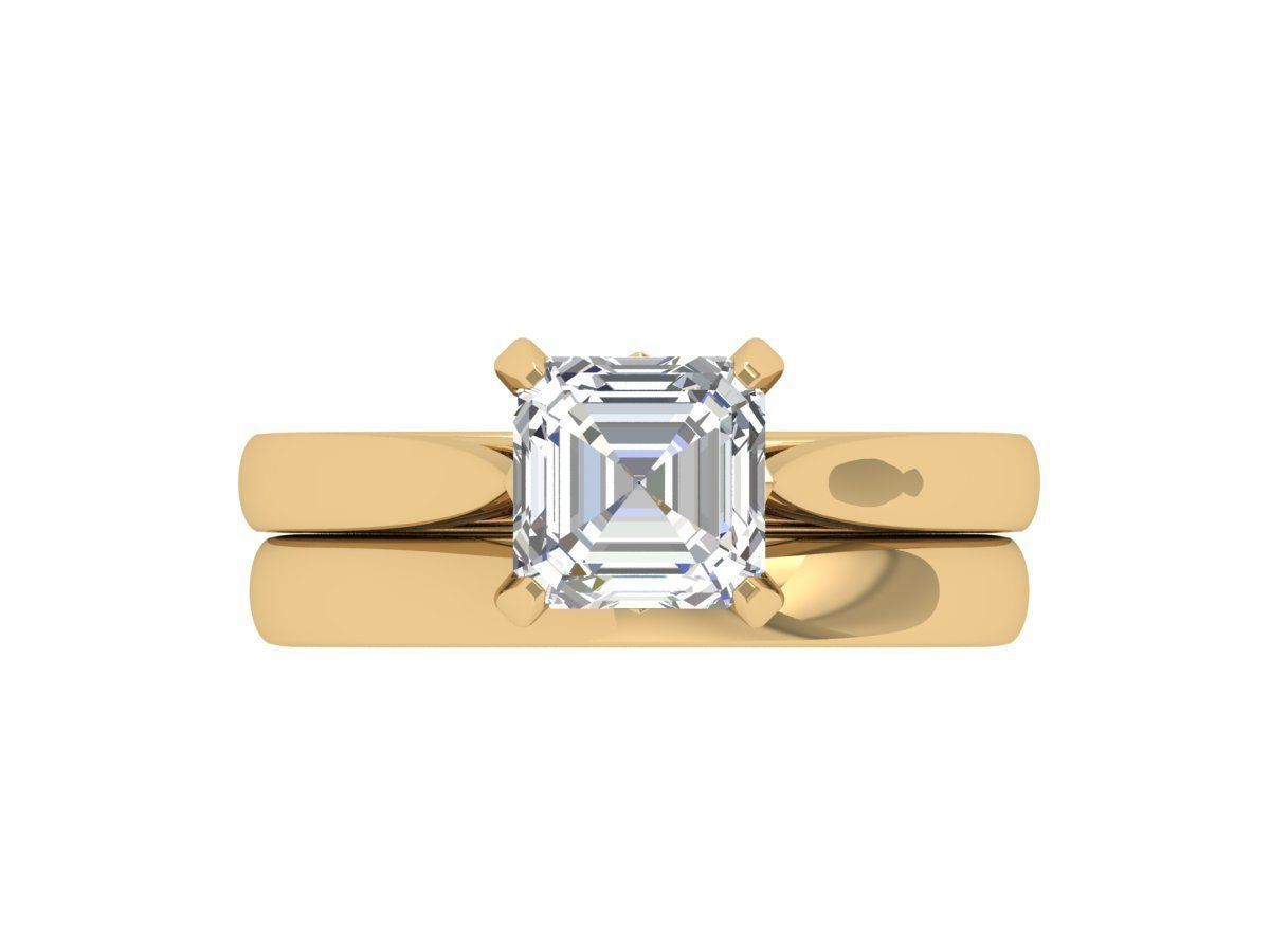 Asscher Solitaire Ring Bridal Set 3D print model_1