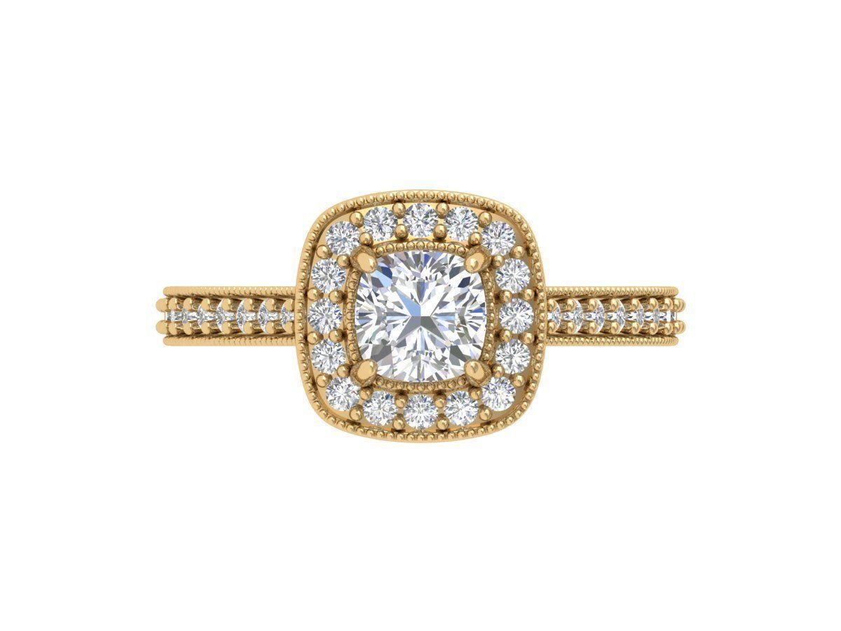  Cushion Solitaire Ring 3D print model_1