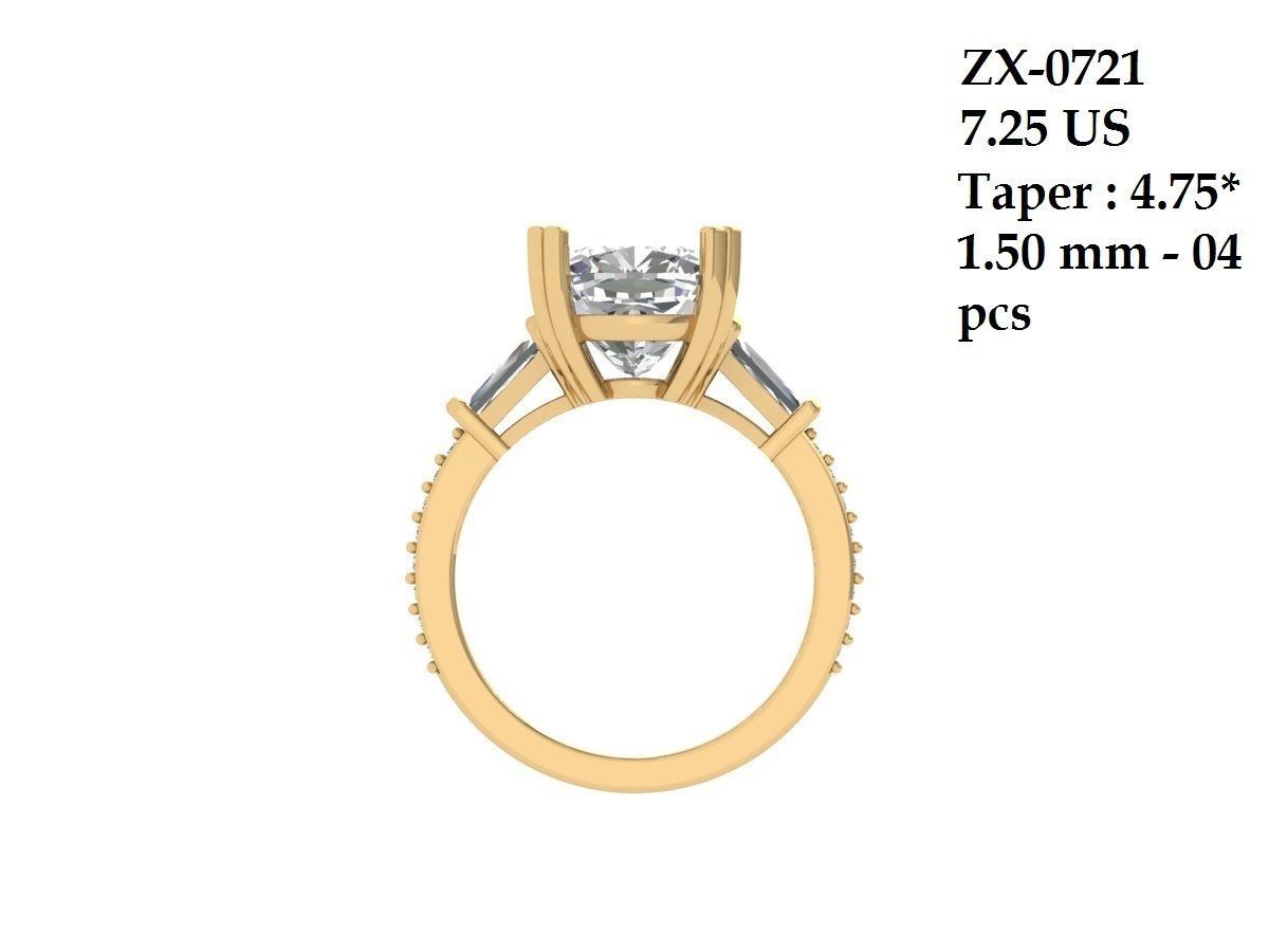Cushion 3 Stone Bridal Ring 3D print model_2