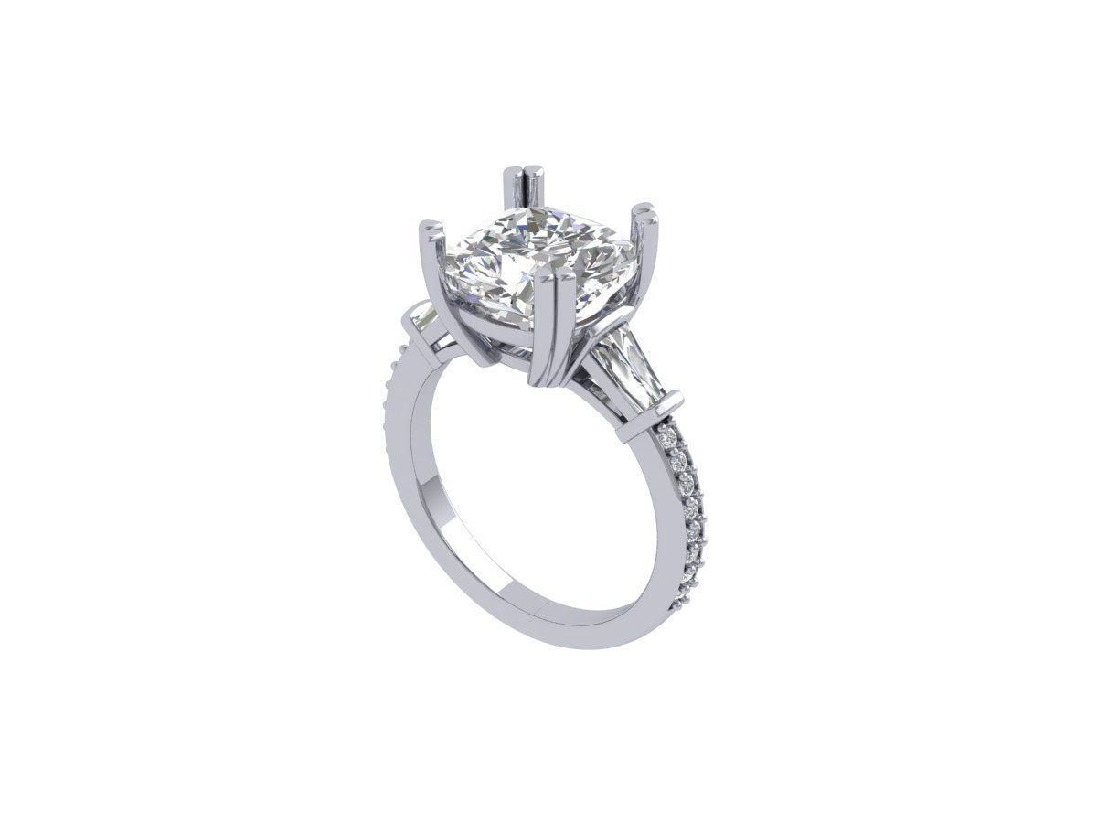 Cushion 3 Stone Bridal Ring 3D print model_5