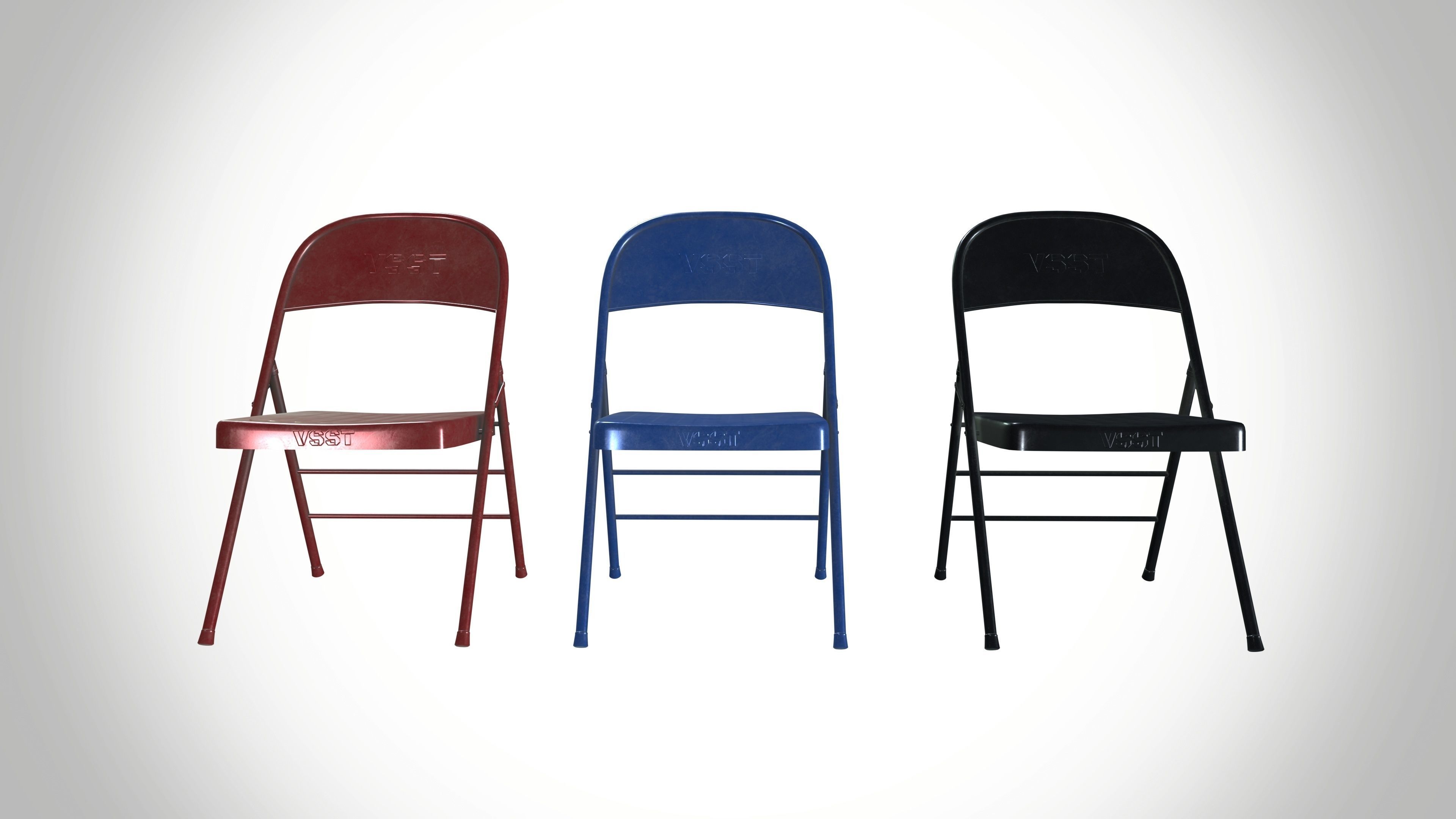 Steel Folding Chair Low-poly 3D model_3