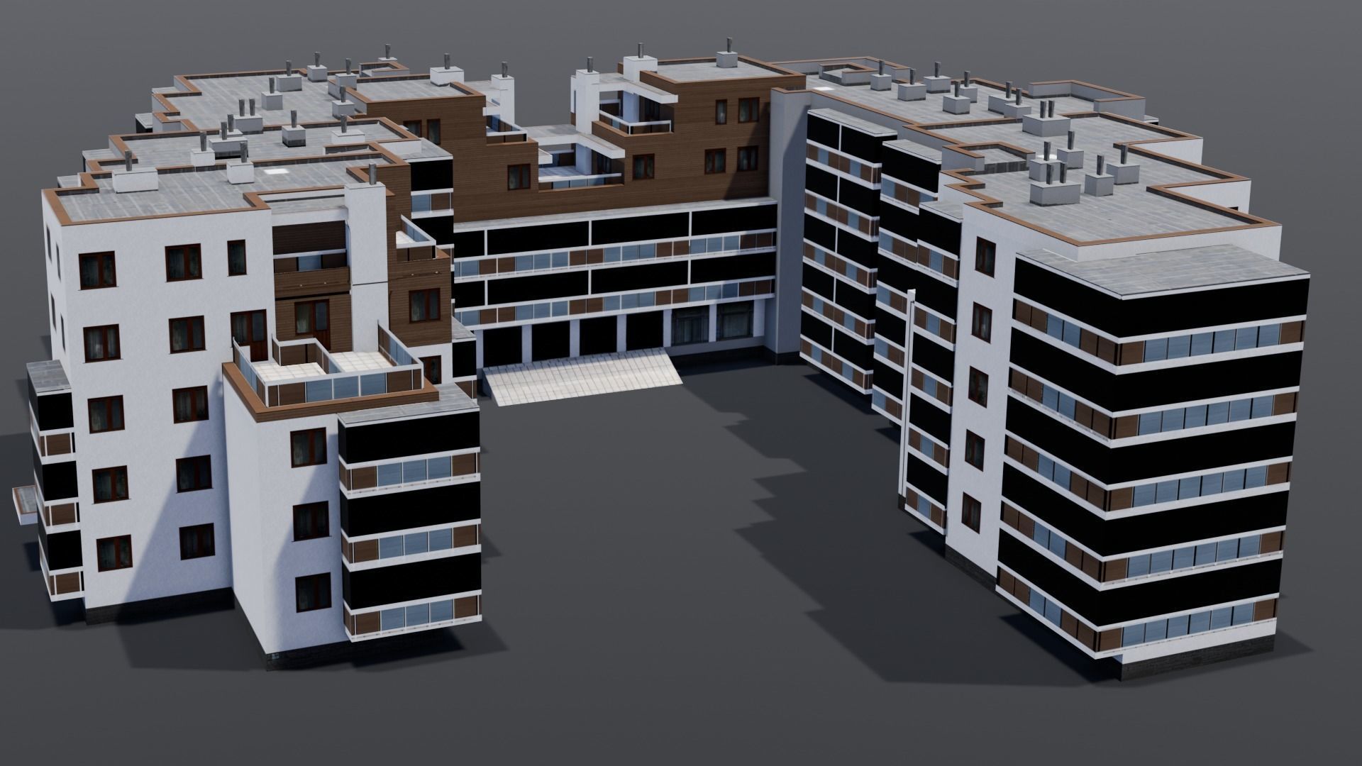 Multi-unit apartment building Low-poly 3D model_1