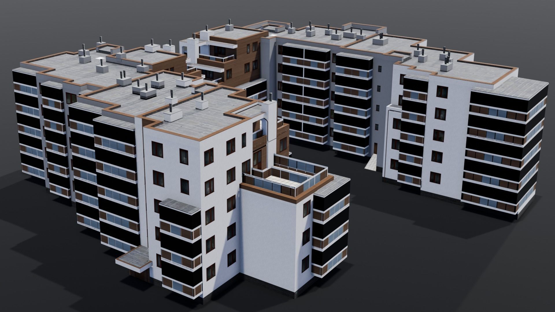 Multi-unit apartment building Low-poly 3D model_16