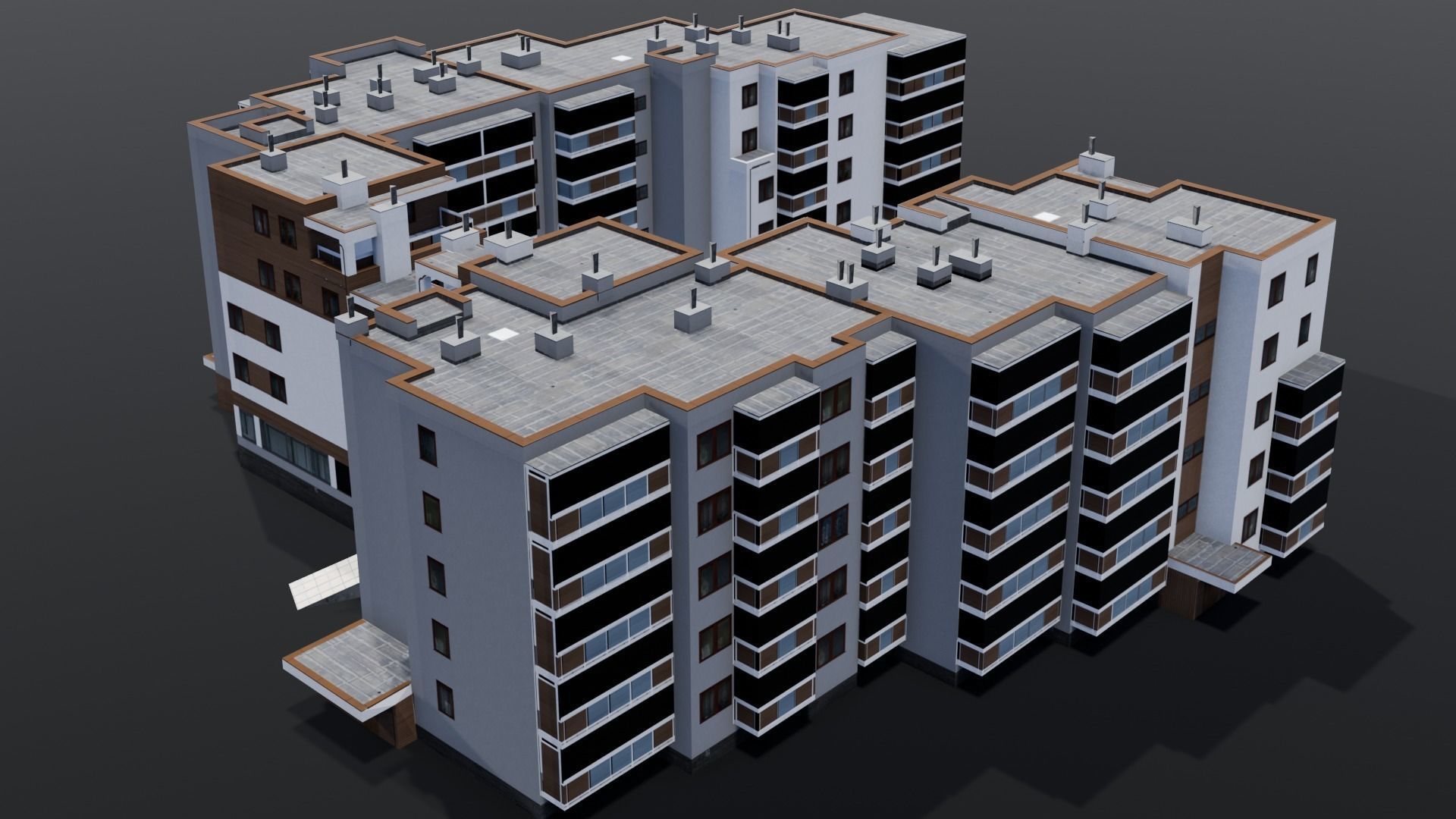 Multi-unit apartment building Low-poly 3D model_4
