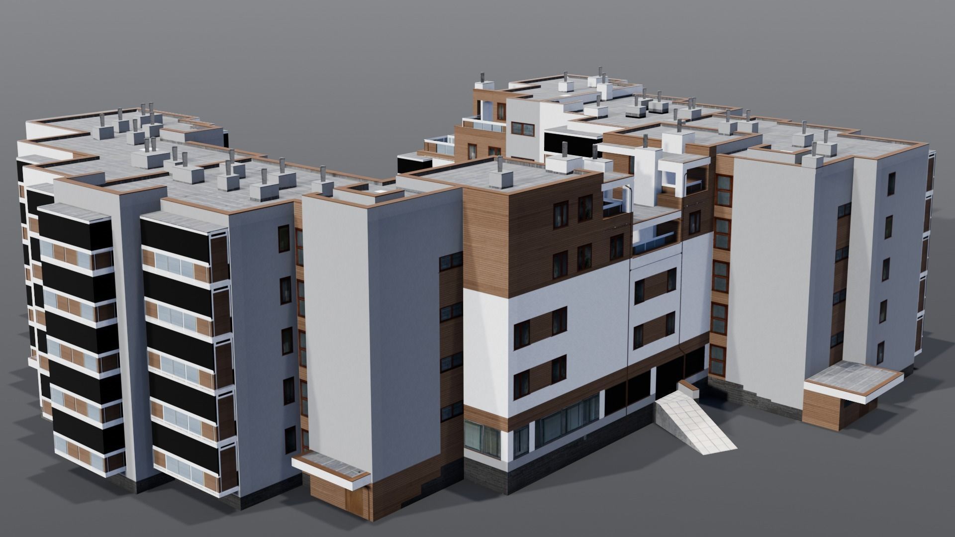 Multi-unit apartment building Low-poly 3D model_14