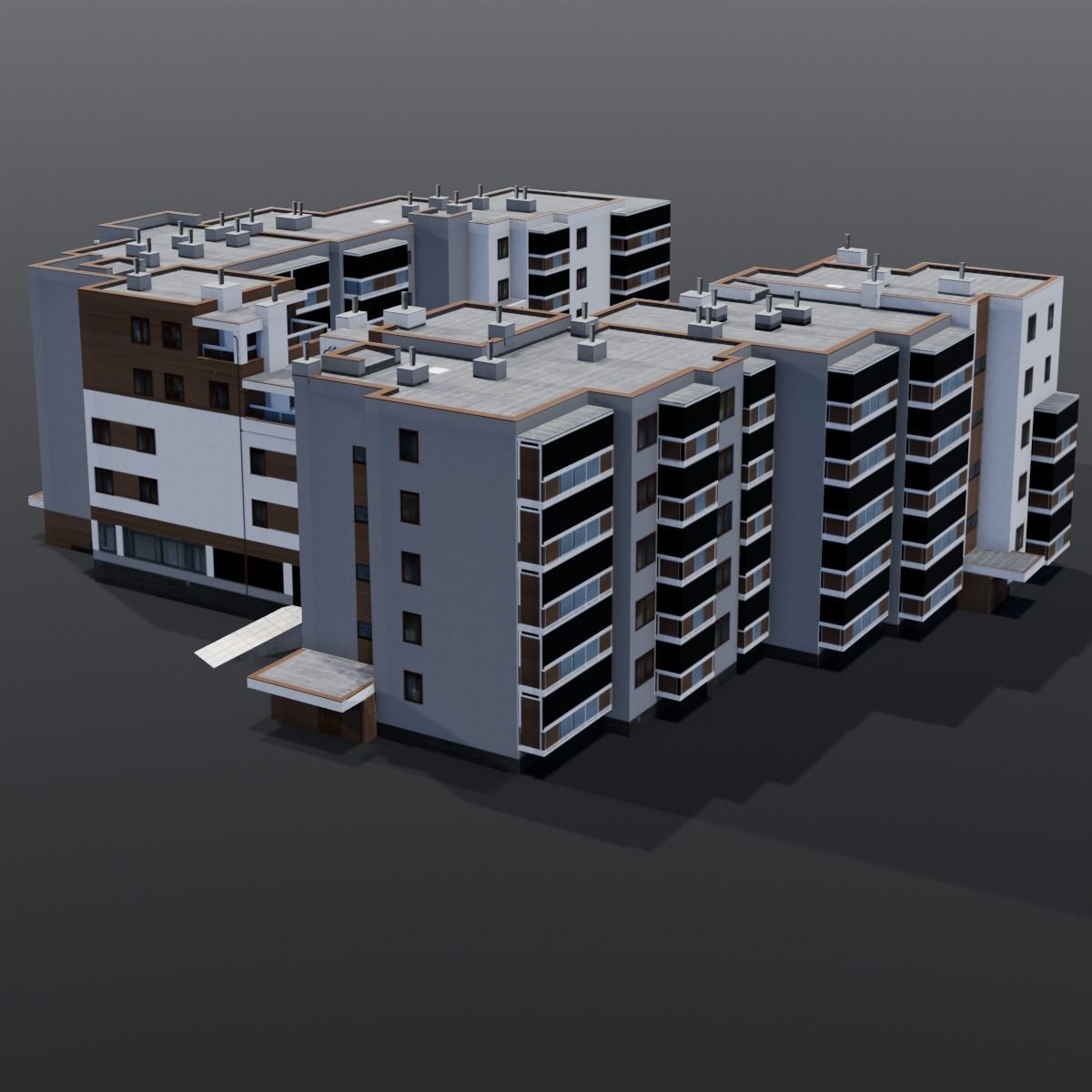 Multi-unit apartment building Low-poly 3D model_8
