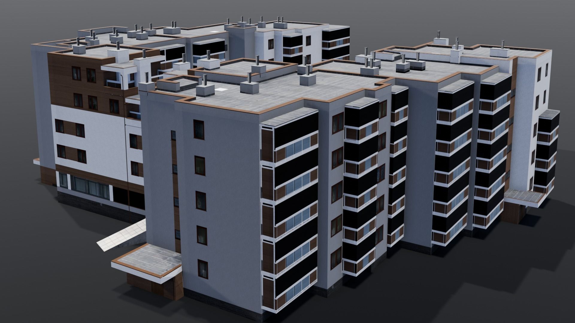 Multi-unit apartment building Low-poly 3D model_15