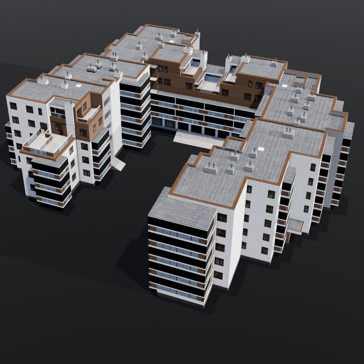 Multi-unit apartment building Low-poly 3D model_7