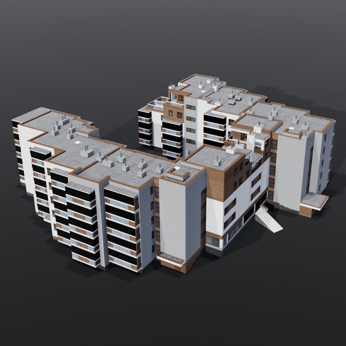 Multi-unit apartment building Low-poly 3D model_6