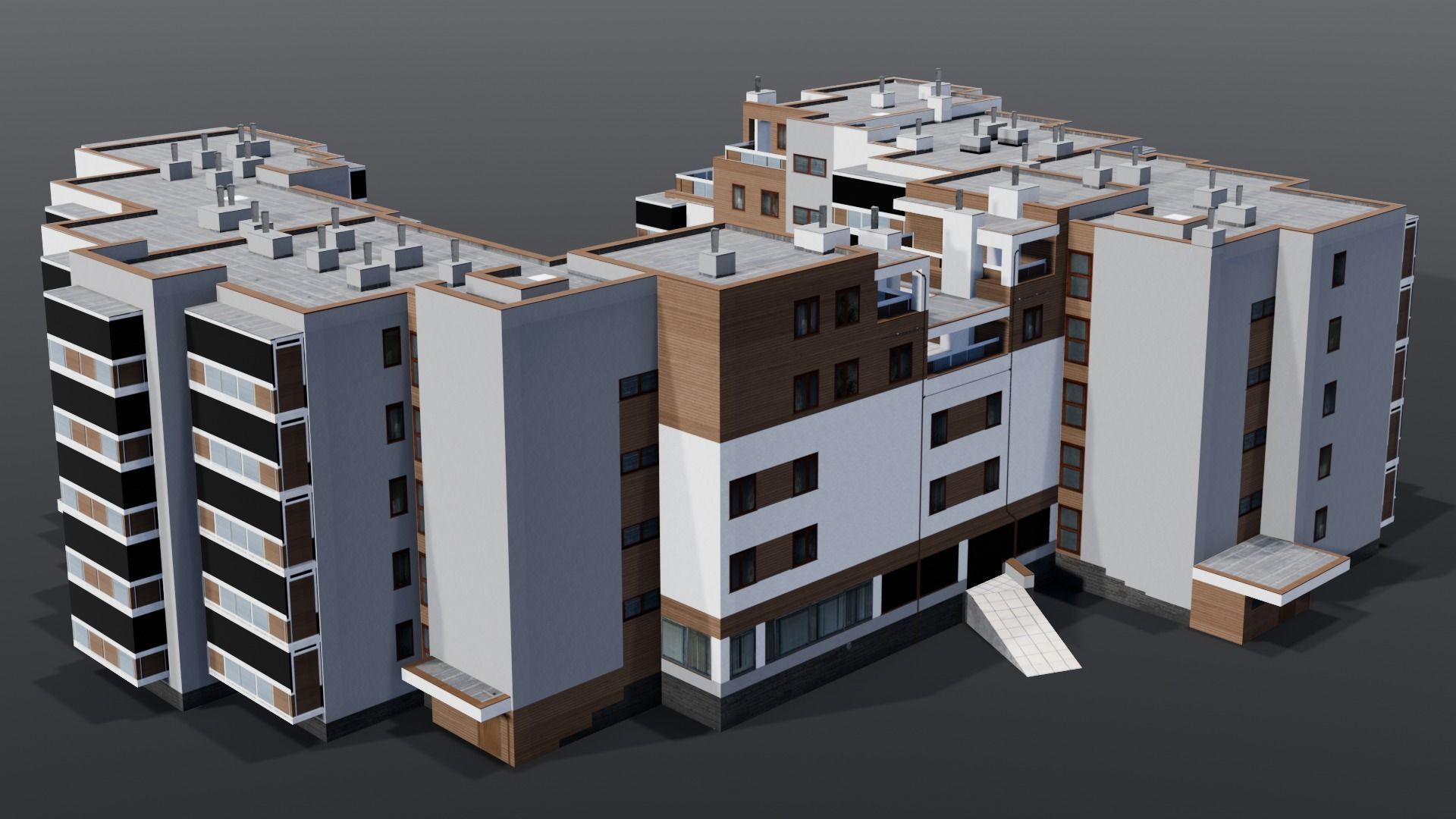 Multi-unit apartment building Low-poly 3D model_3
