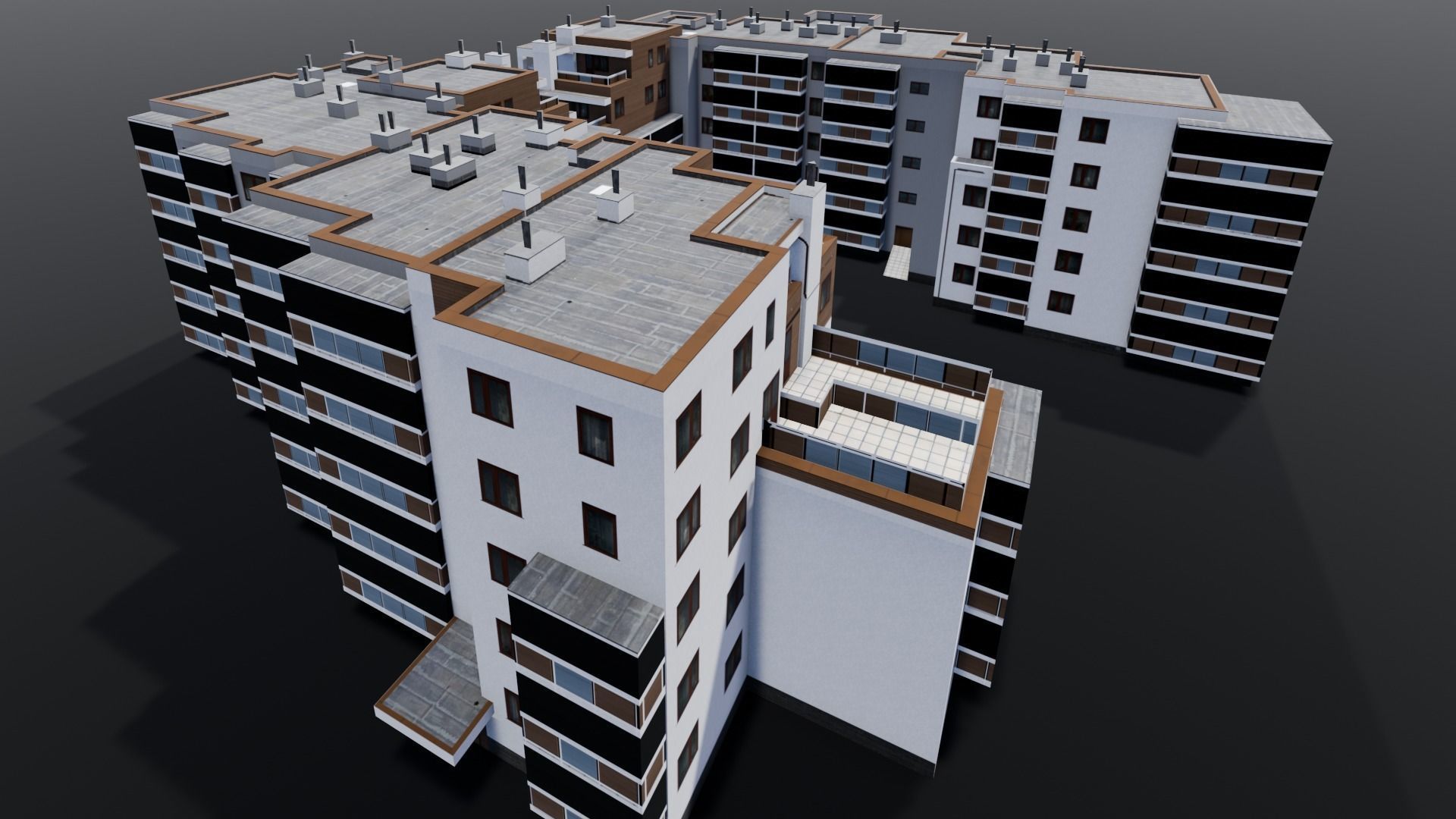 Multi-unit apartment building Low-poly 3D model_2