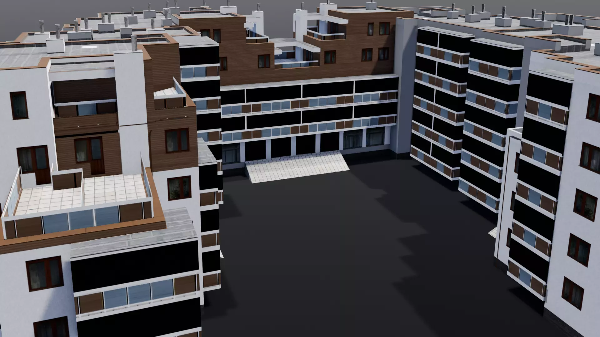 Multi-unit apartment building Low-poly 3D model_0