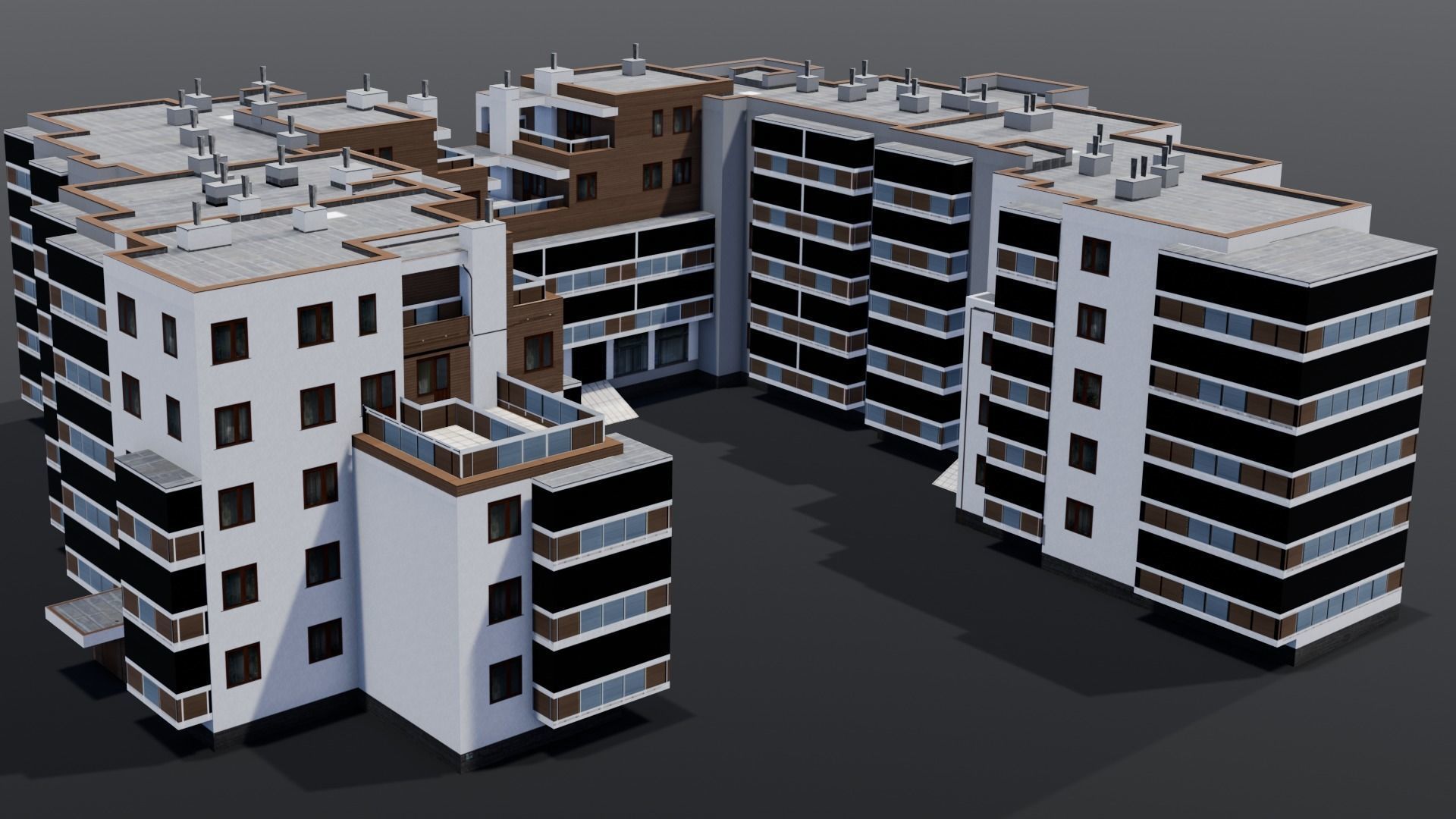 Multi-unit apartment building Low-poly 3D model_5