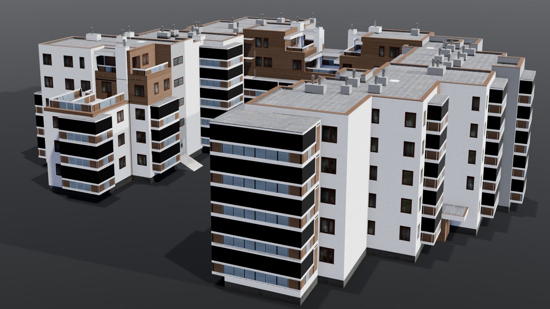 Multi-unit apartment building Low-poly 3D model_19