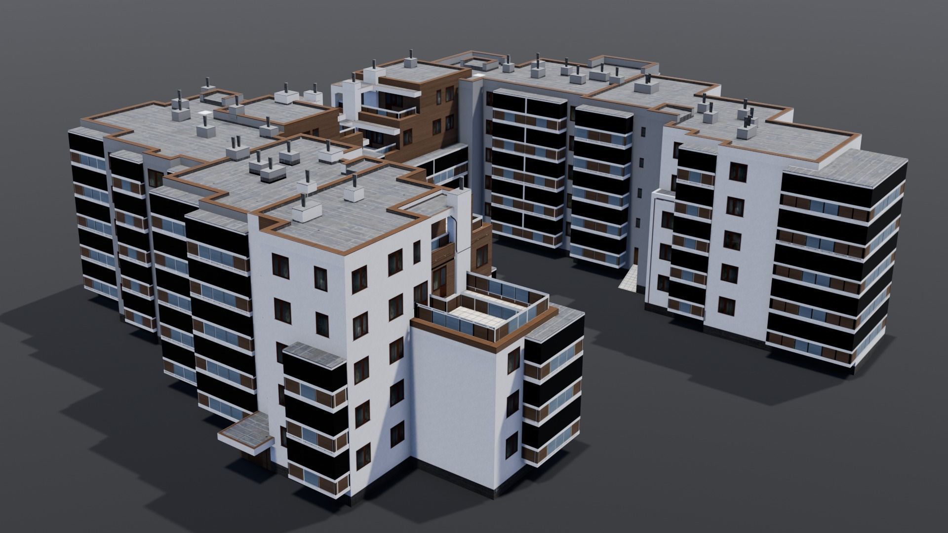 Multi-unit apartment building Low-poly 3D model_12