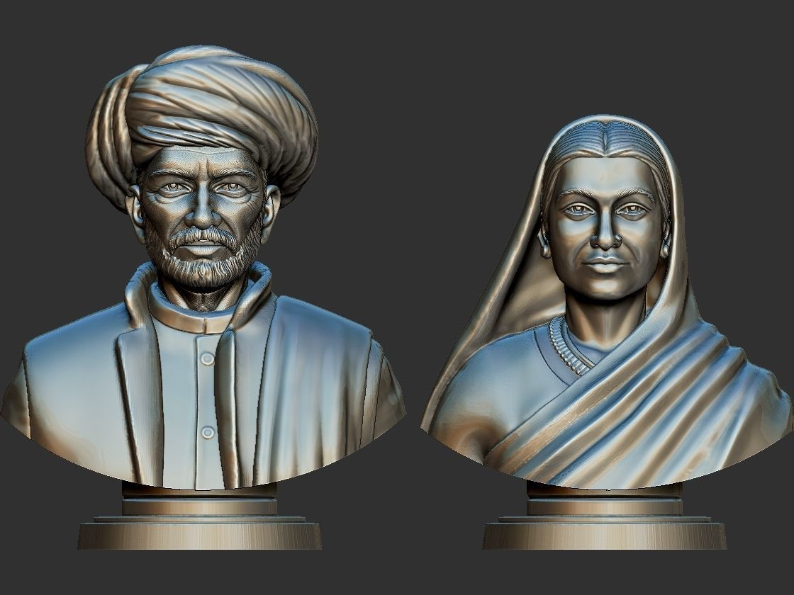 Jyotiba Phule  Savitribai Phule Bust 3D print model_11