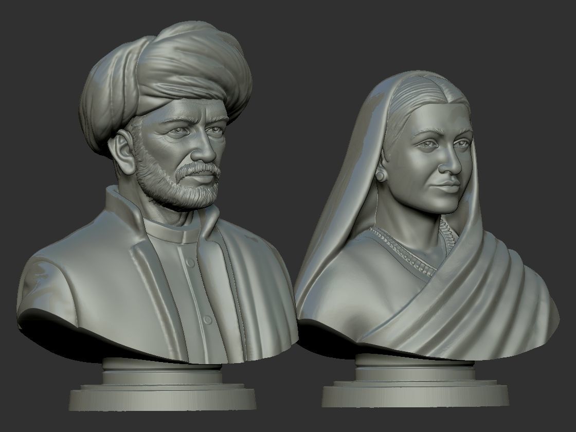 Jyotiba Phule  Savitribai Phule Bust 3D print model_1