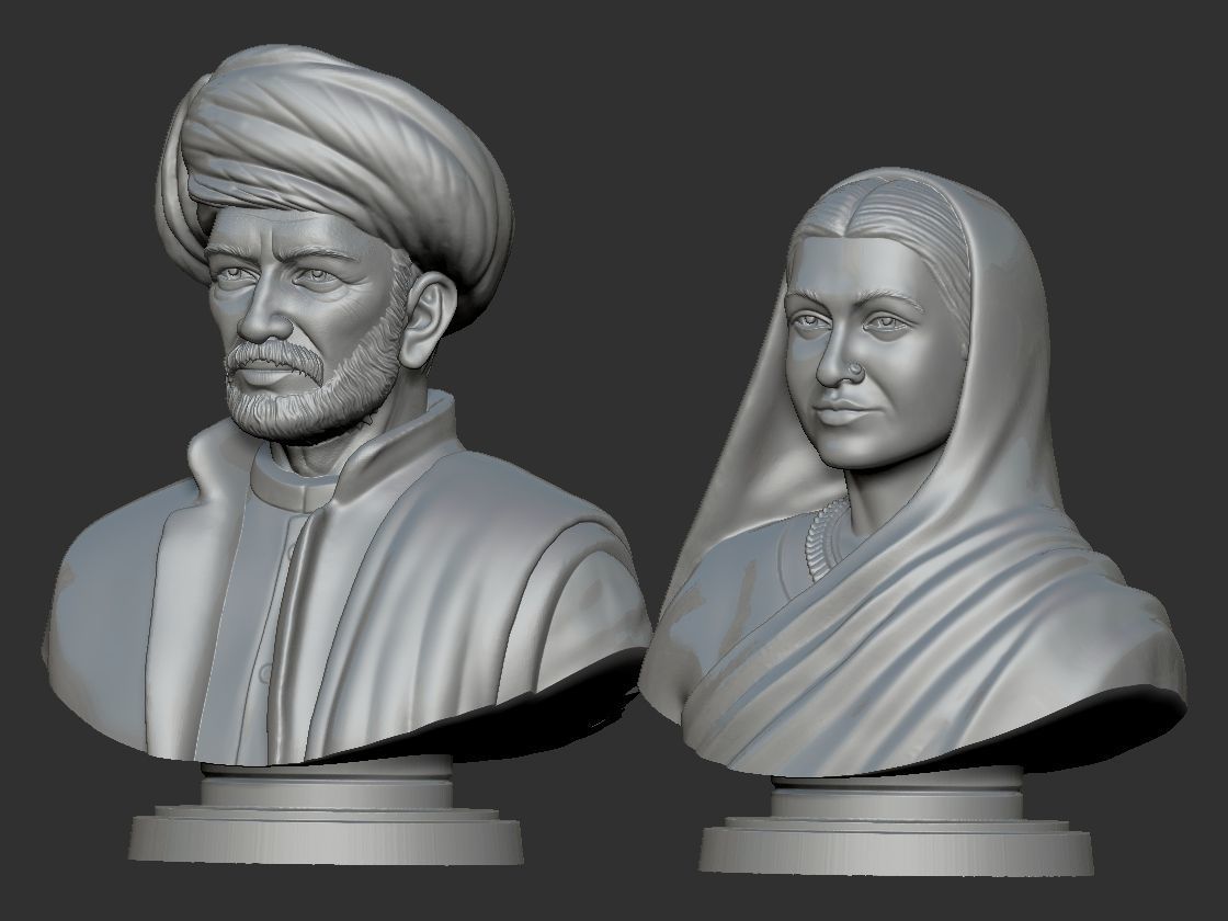Jyotiba Phule  Savitribai Phule Bust 3D print model_8