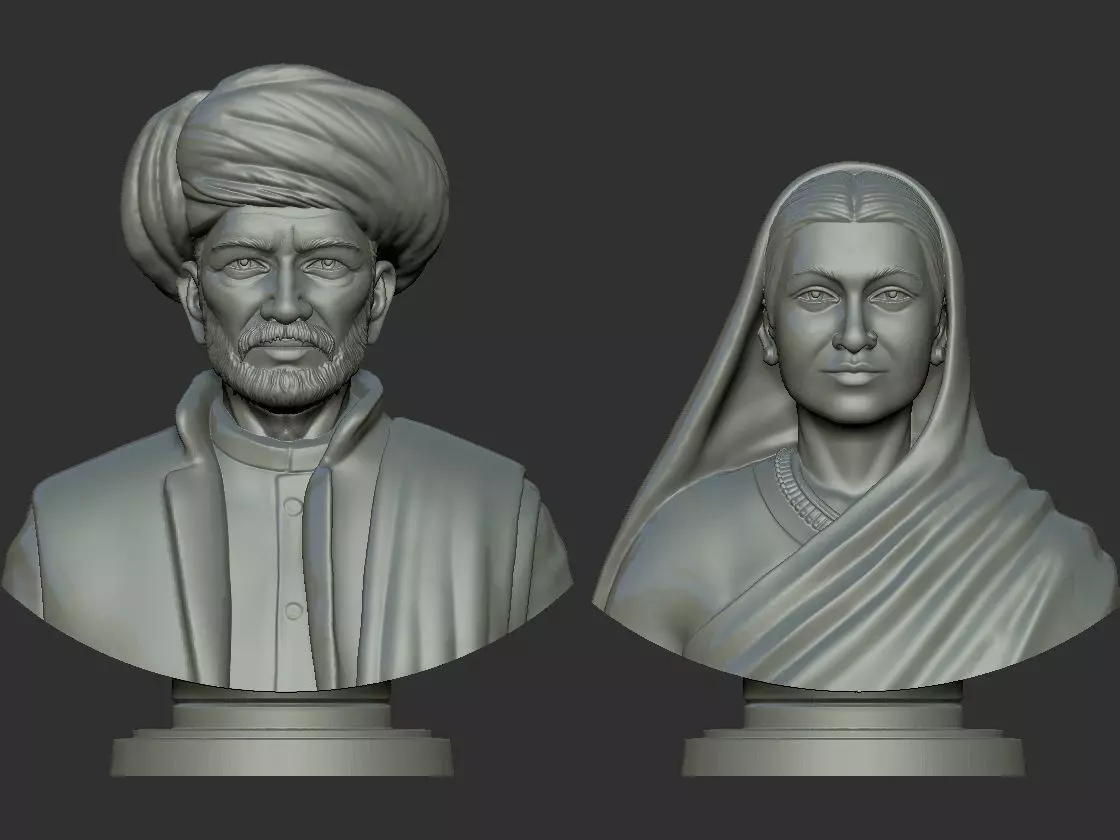 Jyotiba Phule  Savitribai Phule Bust 3D print model_0