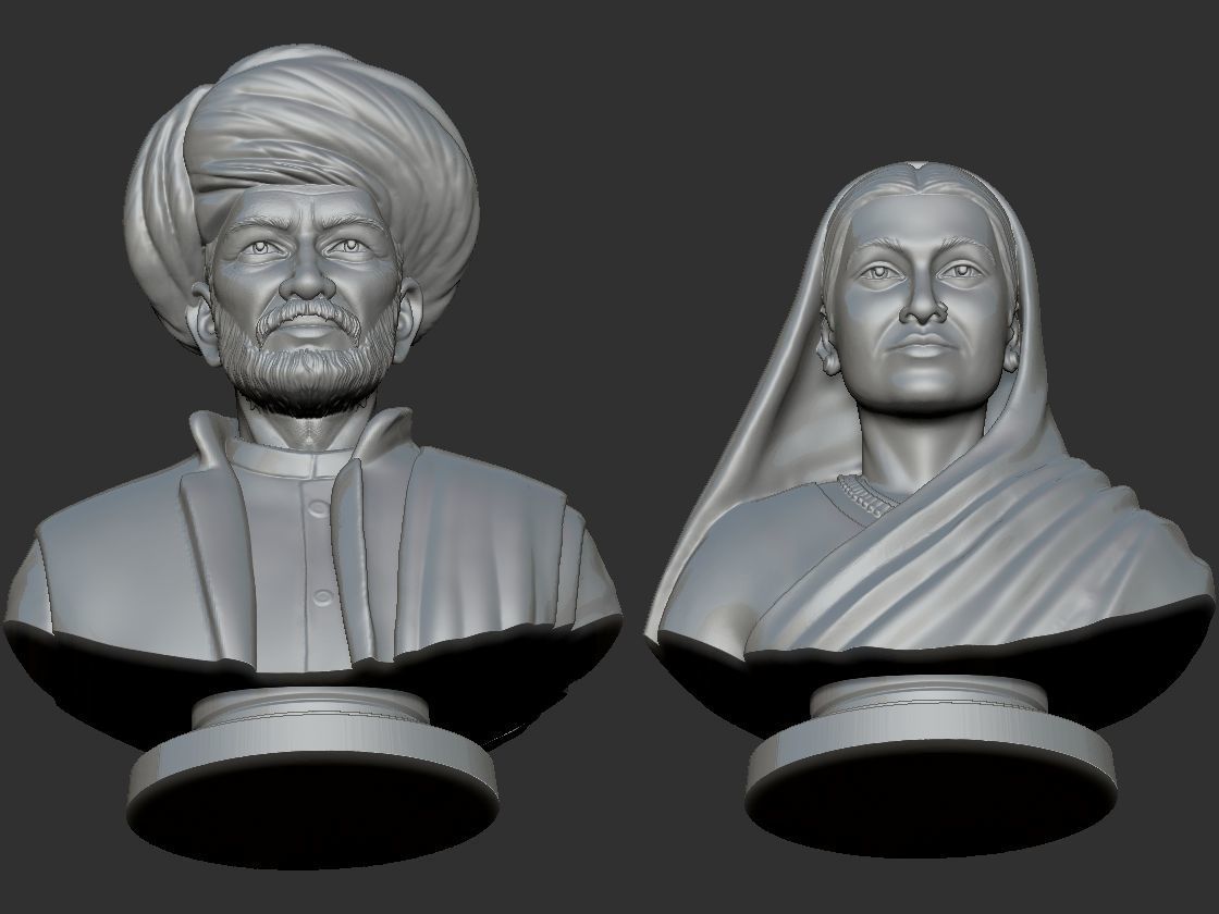 Jyotiba Phule  Savitribai Phule Bust 3D print model_10