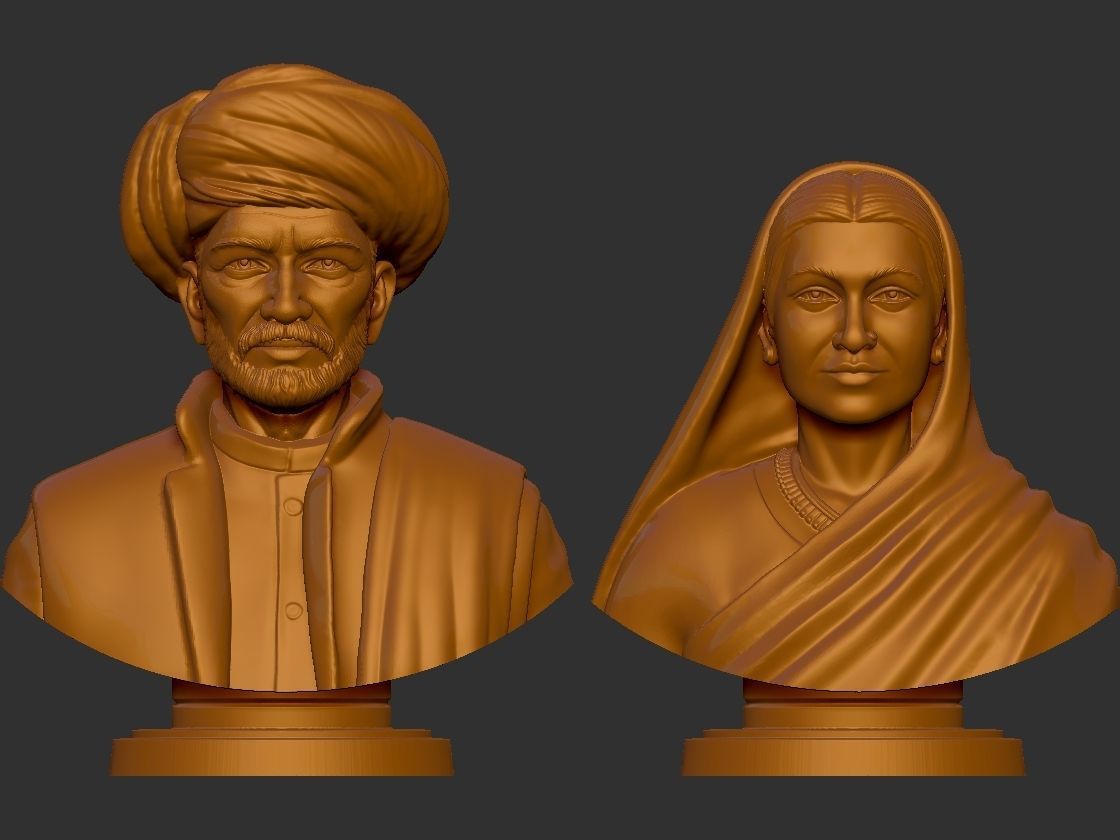 Jyotiba Phule  Savitribai Phule Bust 3D print model_12